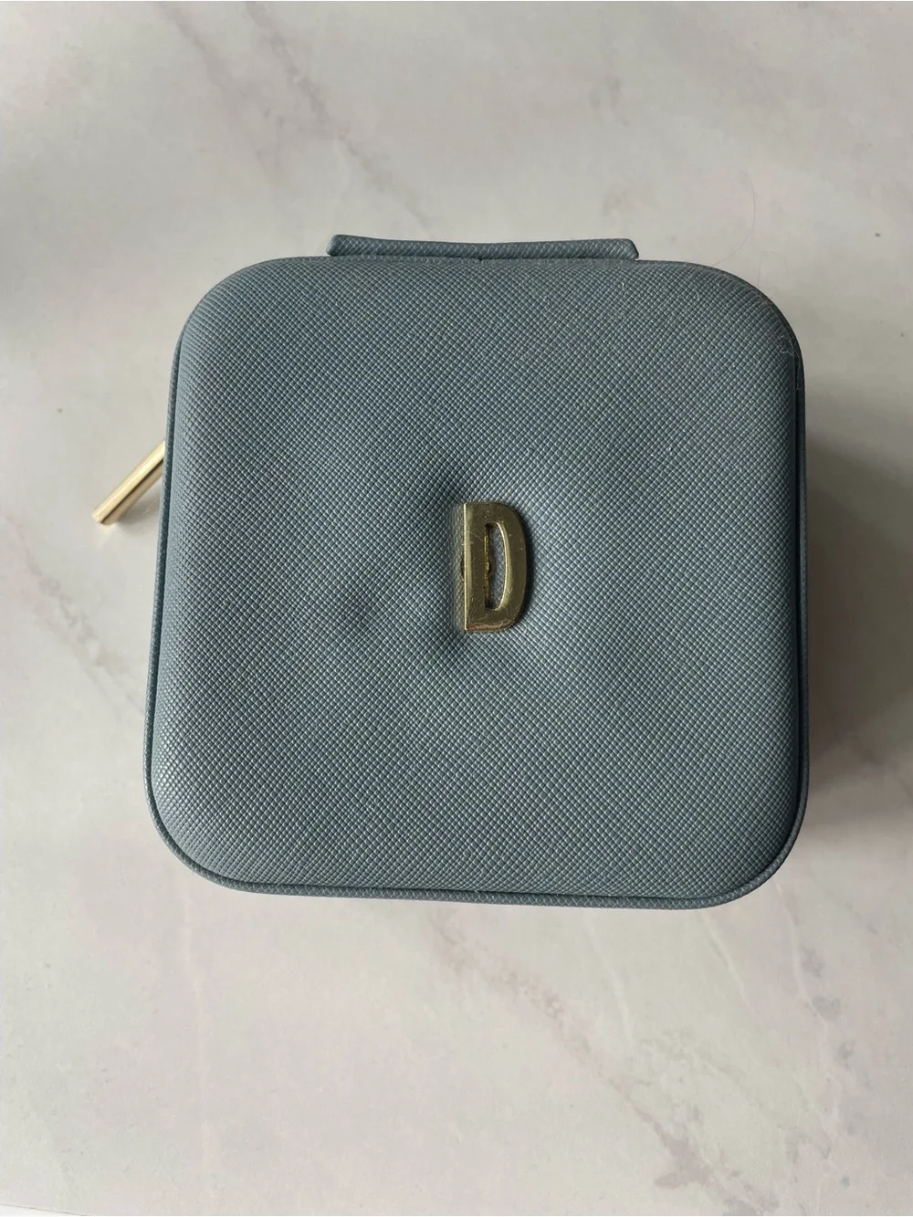Dusty Blue Travel Jewelry Organizer with Gold 'D' Accent